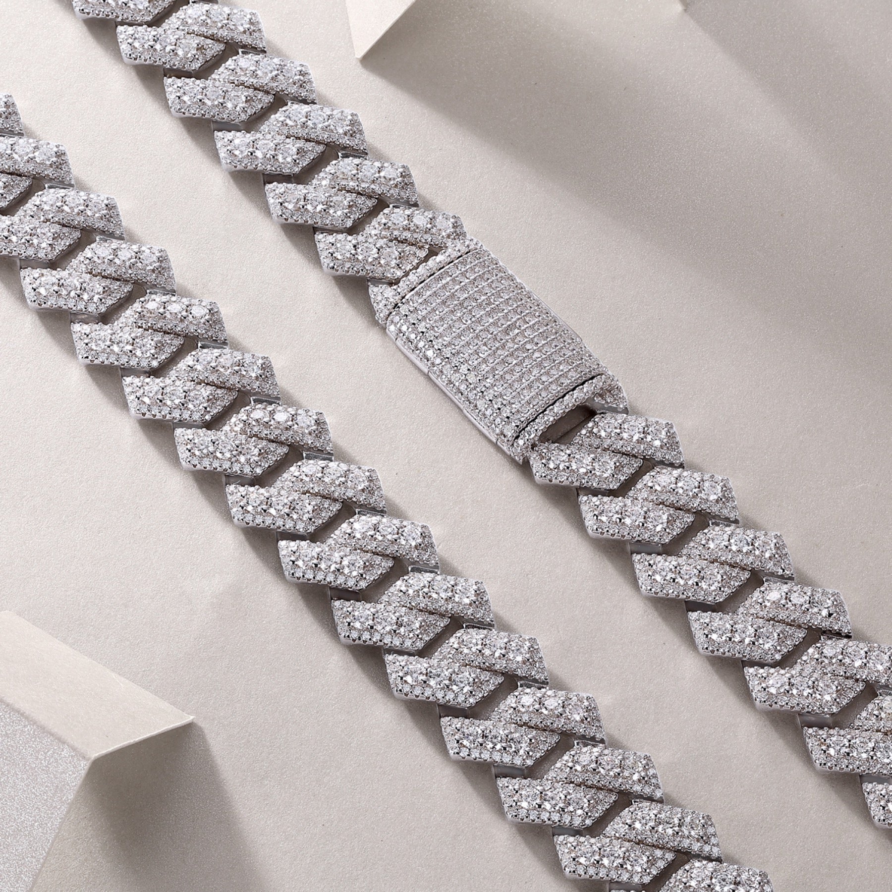 Monarch Moissanite Pavé Prong Cuban Link Chain Necklace in Sterling Silver