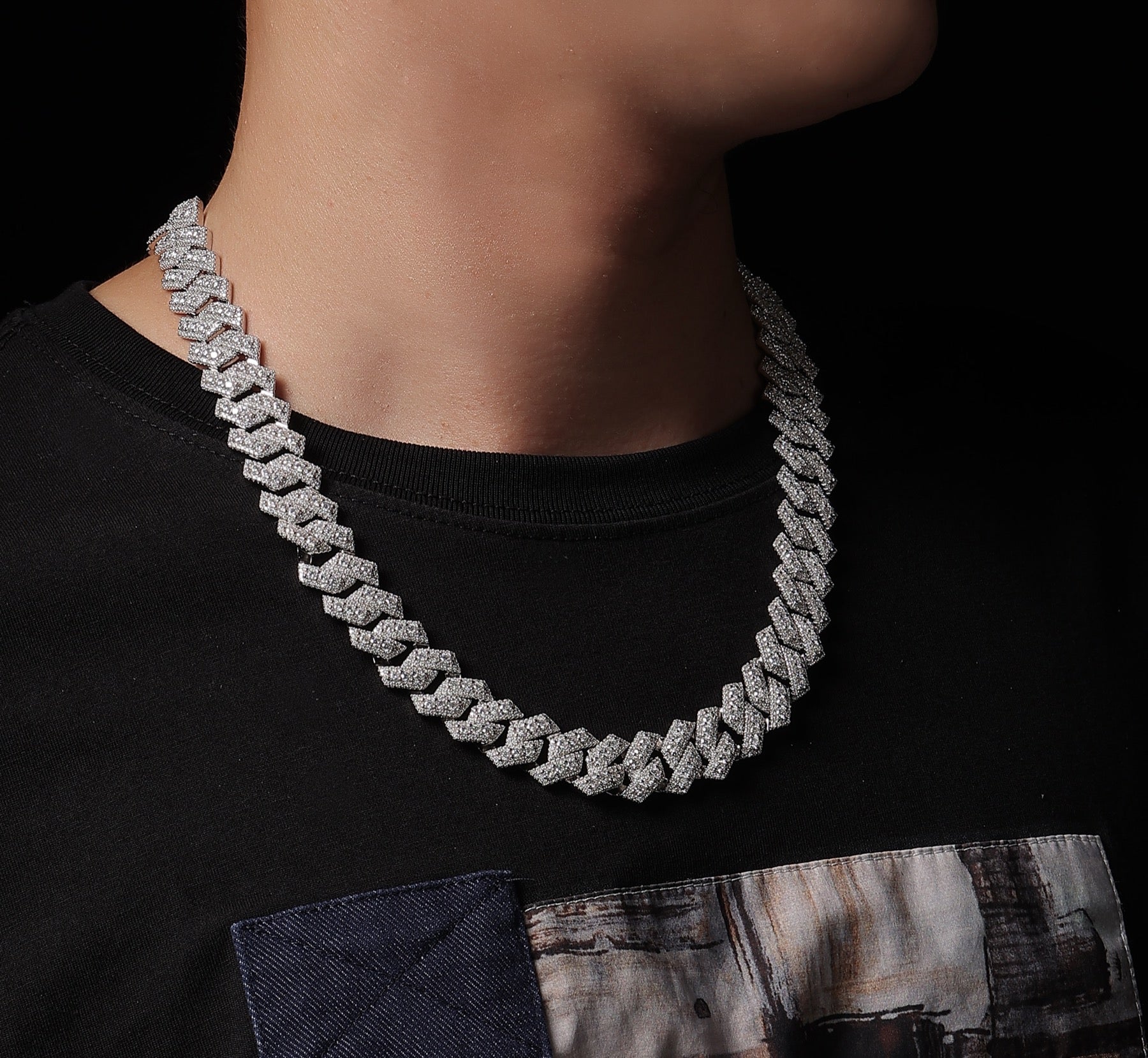 Monarch Moissanite Pavé Prong Cuban Link Chain Necklace in Sterling Silver