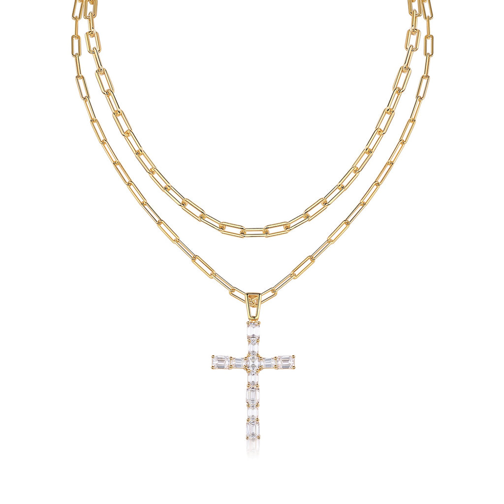 Crocelayer Moissanite Layered Necklace in Gold-Tone Sterling Silver
