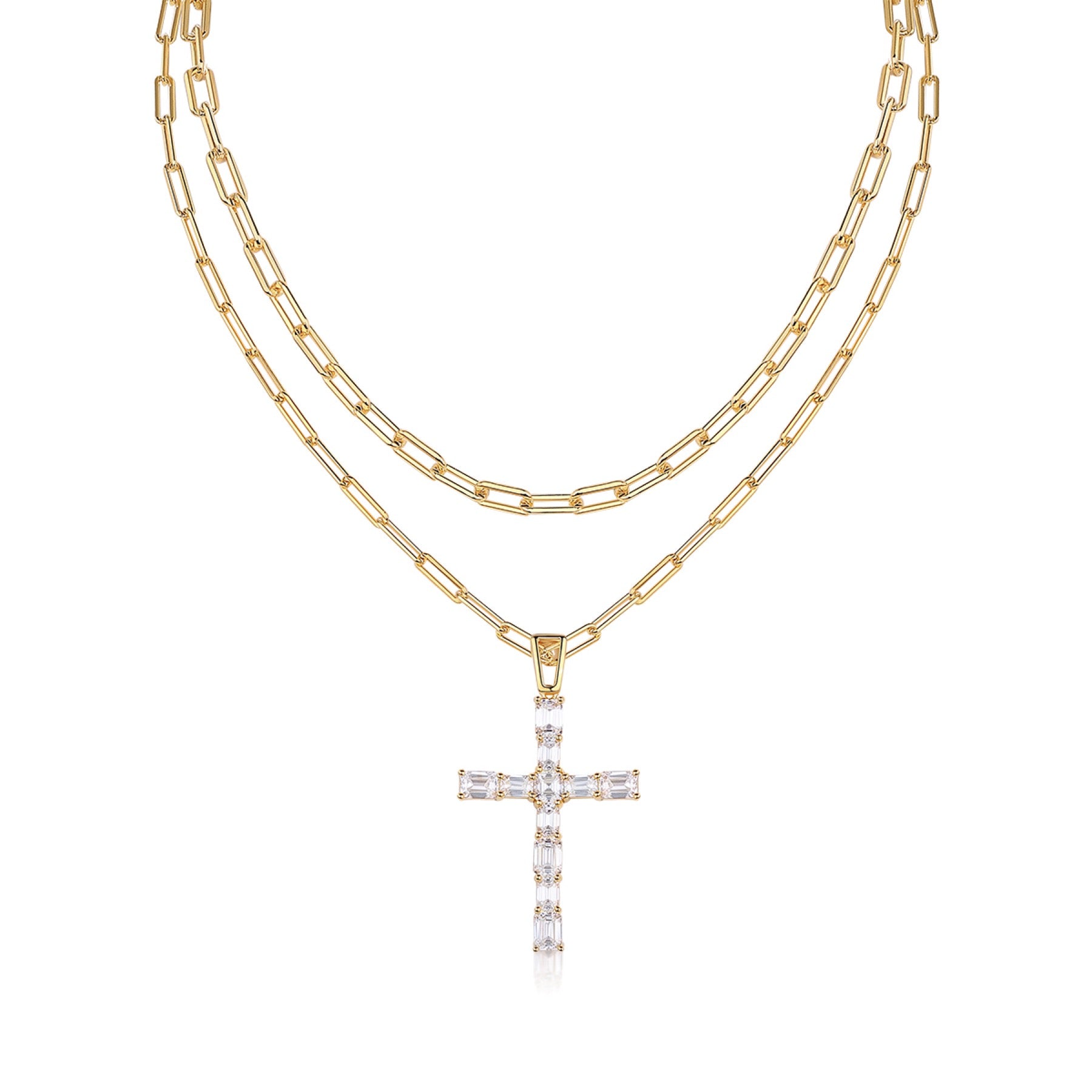 Crocelayer Moissanite Layered Necklace in Gold-Tone Sterling Silver
