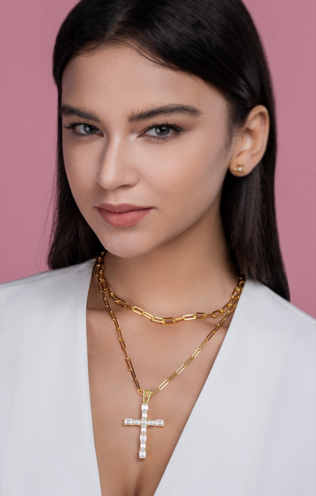 Crocelayer Moissanite Layered Necklace in Gold-Tone Sterling Silver