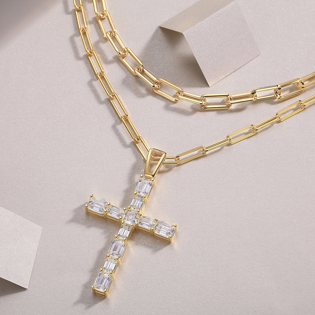 Crocelayer Moissanite Layered Necklace in Gold-Tone Sterling Silver