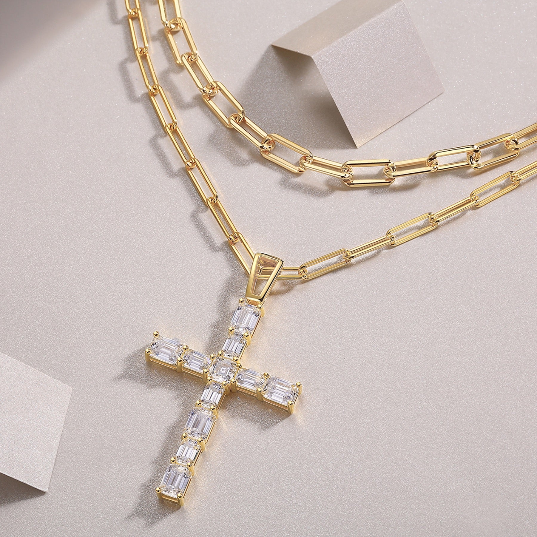 Crocelayer Moissanite Layered Necklace in Gold-Tone Sterling Silver