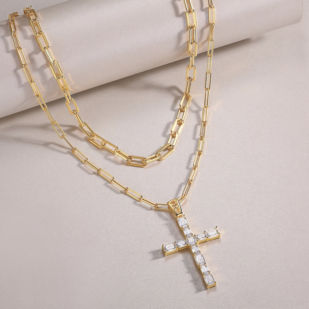 Crocelayer Moissanite Layered Necklace in Gold-Tone Sterling Silver