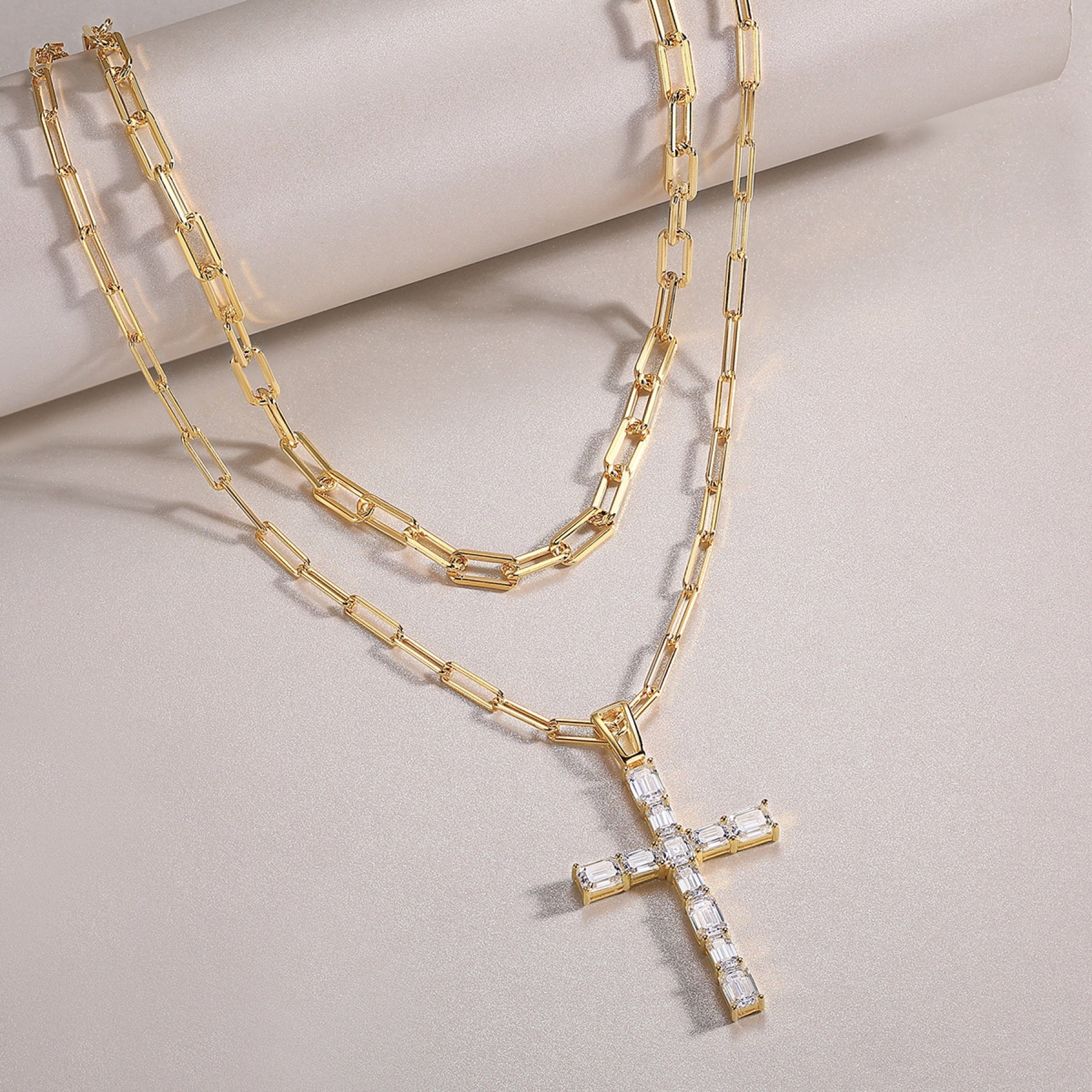 Crocelayer Moissanite Layered Necklace in Gold-Tone Sterling Silver