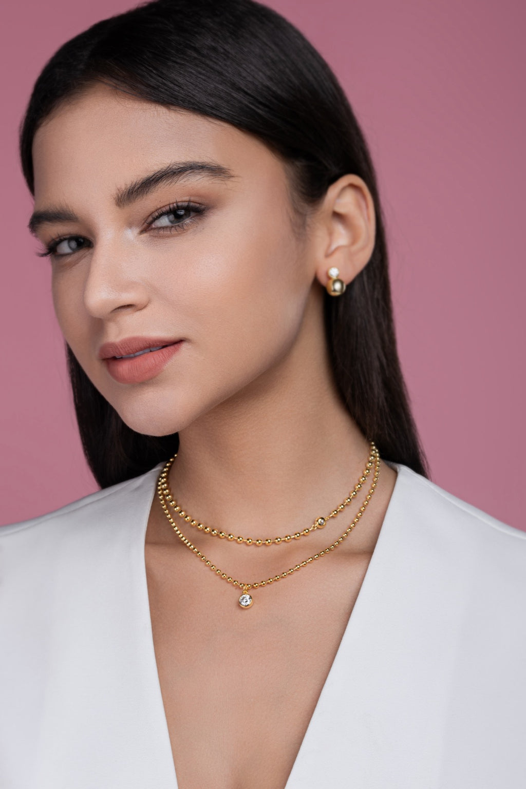 Perlata 1 Carat Moissanite Beaded Necklace in Gold-Tone Sterling Silver