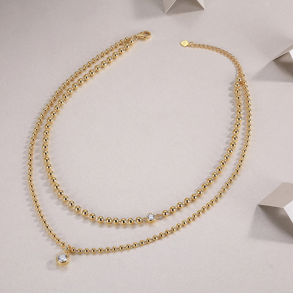 Perlata 1 Carat Moissanite Beaded Necklace in Gold-Tone Sterling Silver