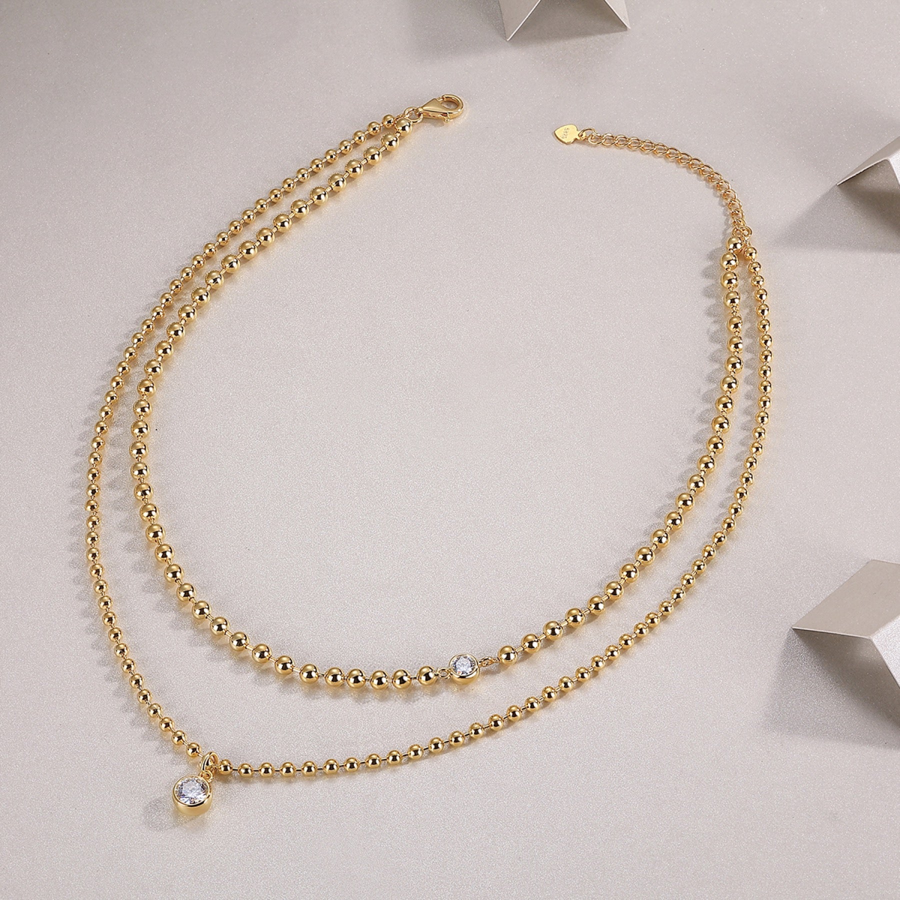 Perlata 1 Carat Moissanite Beaded Necklace in Gold-Tone Sterling Silver