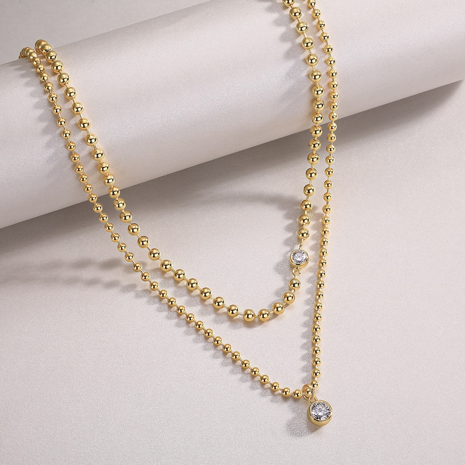 Perlata 1 Carat Moissanite Beaded Necklace in Gold-Tone Sterling Silver