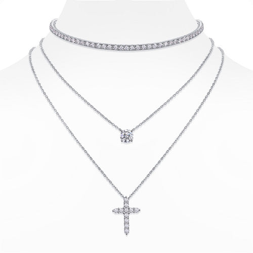 Aureocroce Moissanite Layered Necklace in Sterling Silver