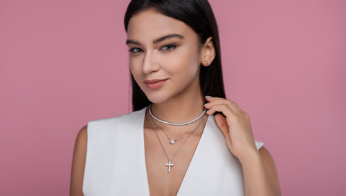 Aureocroce Moissanite Layered Necklace in Sterling Silver