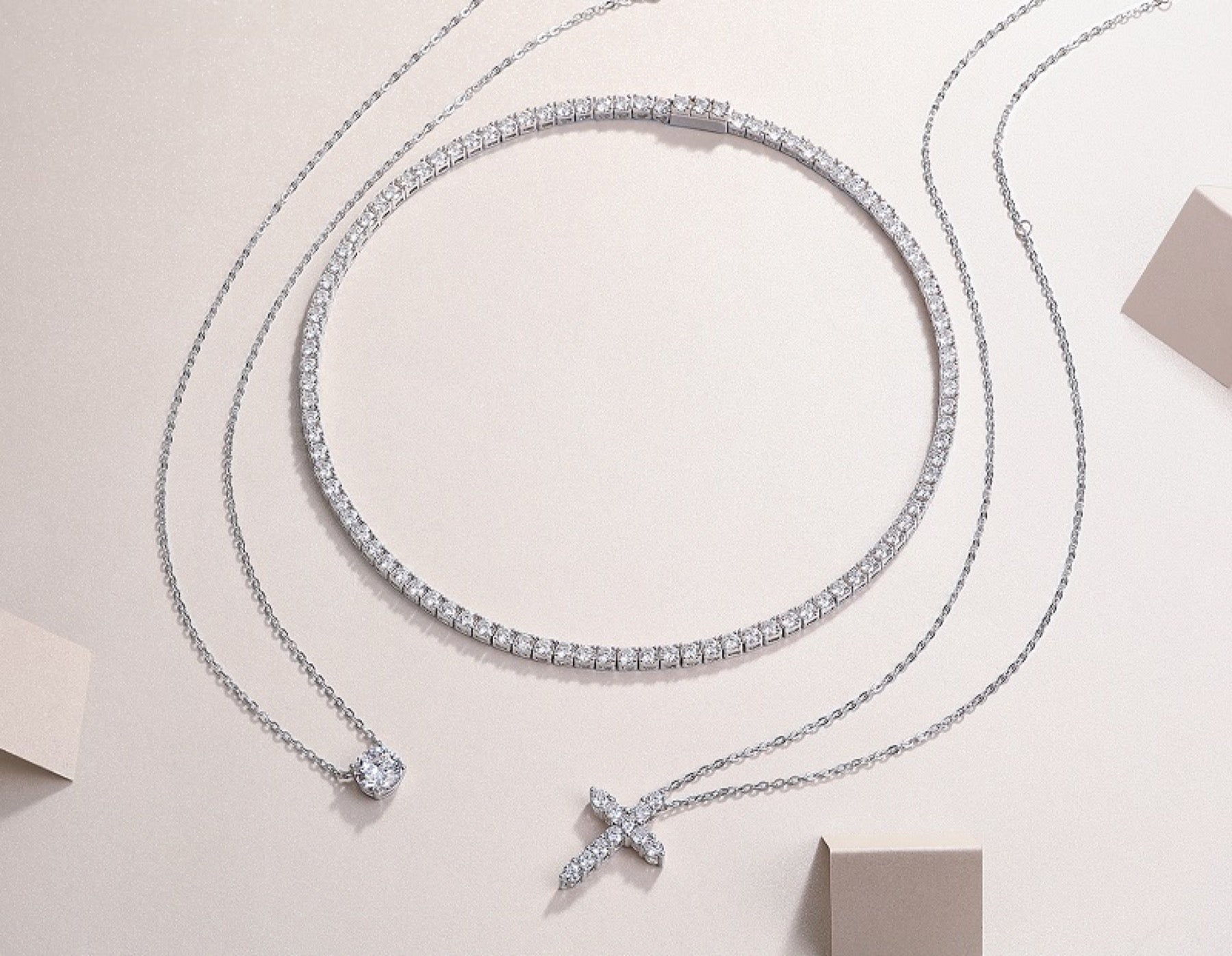 Aureocroce Moissanite Layered Necklace in Sterling Silver