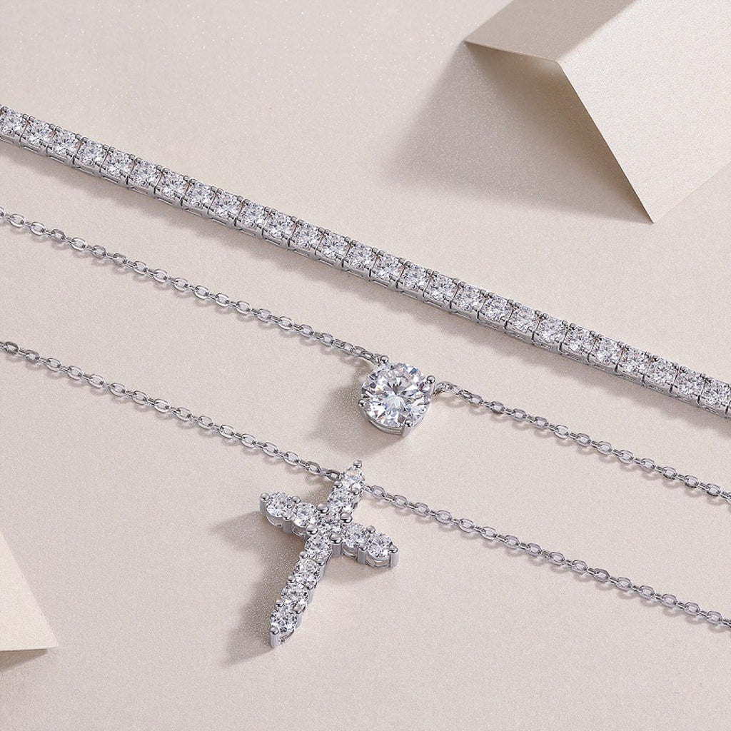Aureocroce Moissanite Layered Necklace in Sterling Silver