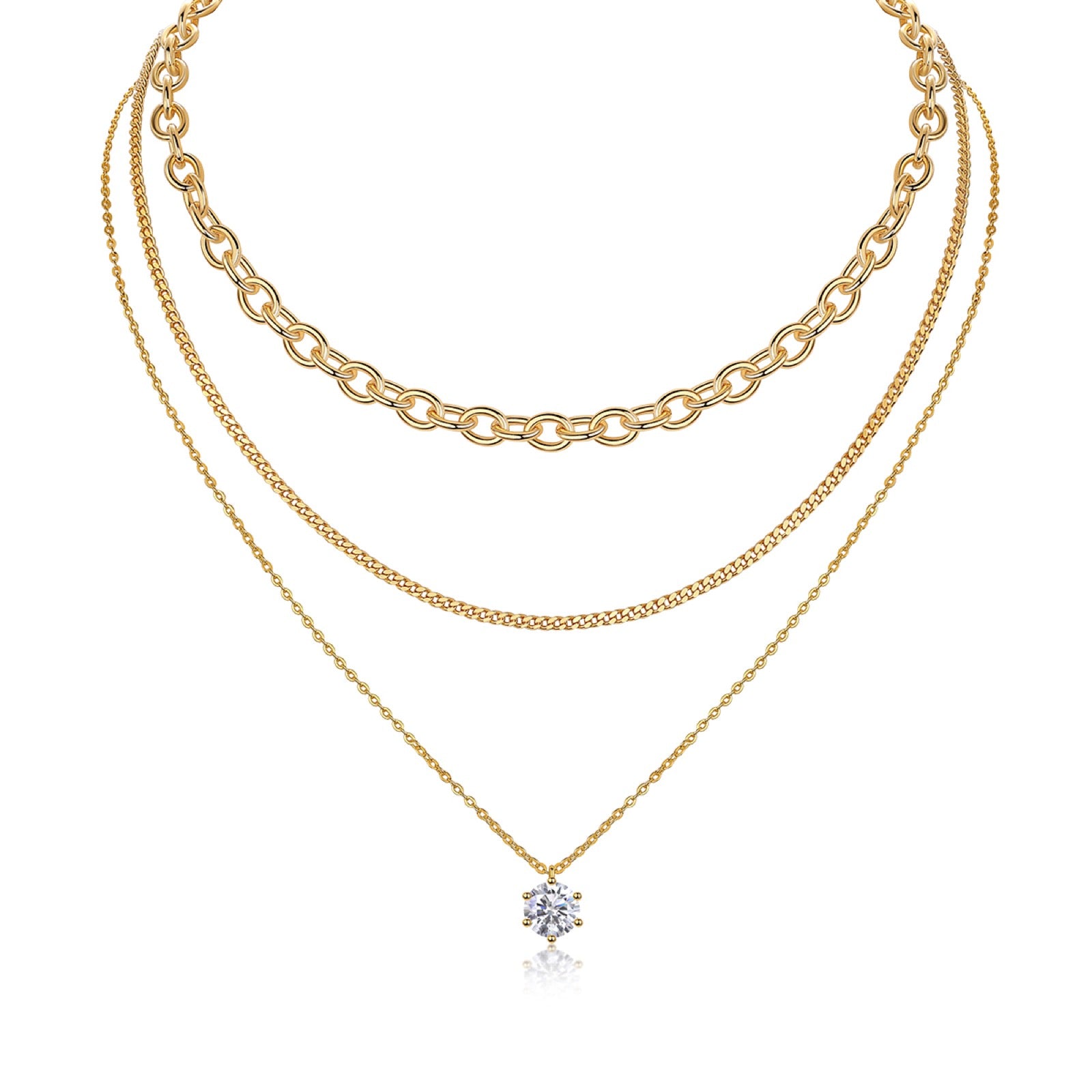 Crabapple 2 Carat Moissanite Layered Necklace in Gold-Tone Sterling Silver