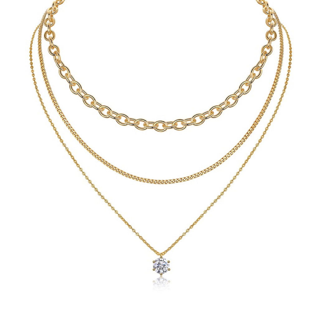 Crabapple 2 Carat Moissanite Layered Necklace in Gold-Tone Sterling Silver