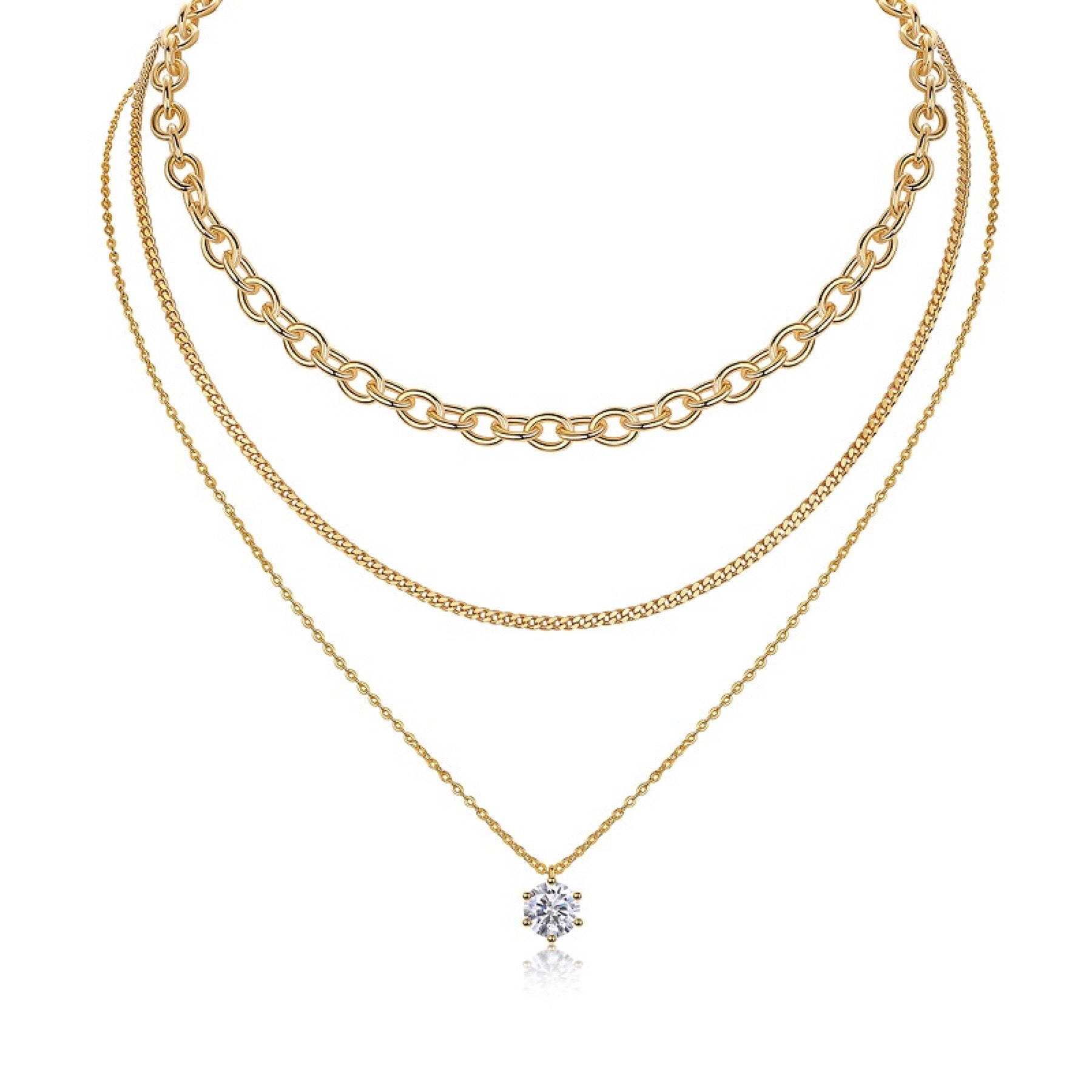 Crabapple 2 Carat Moissanite Layered Necklace in Gold-Tone Sterling Silver