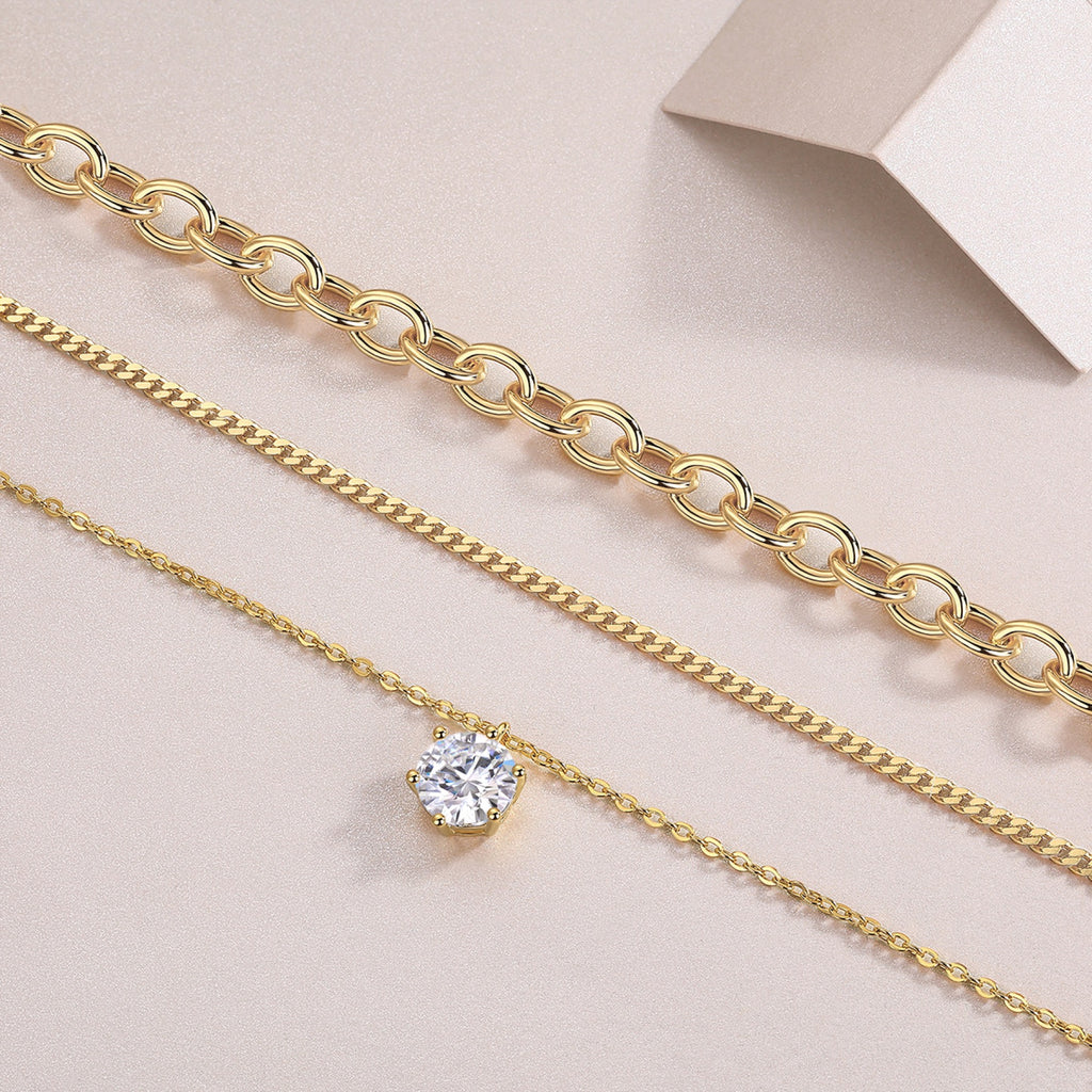 Crabapple 2 Carat Moissanite Layered Necklace in Gold-Tone Sterling Silver