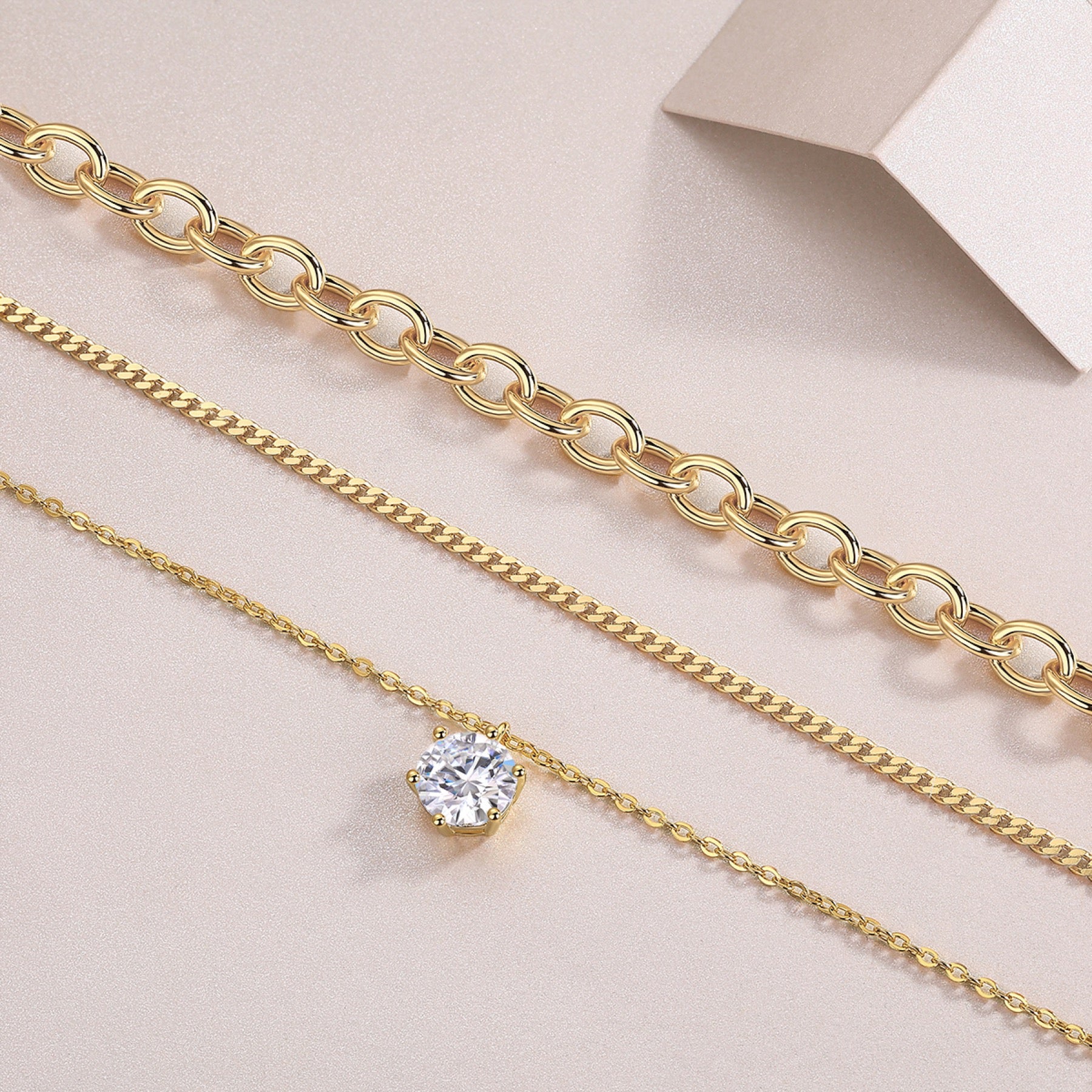 Crabapple 2 Carat Moissanite Layered Necklace in Gold-Tone Sterling Silver