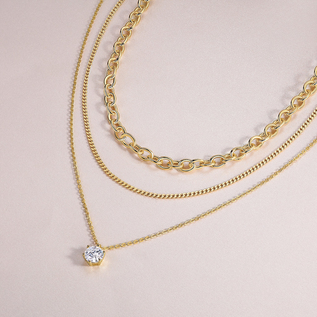 Crabapple 2 Carat Moissanite Layered Necklace in Gold-Tone Sterling Silver