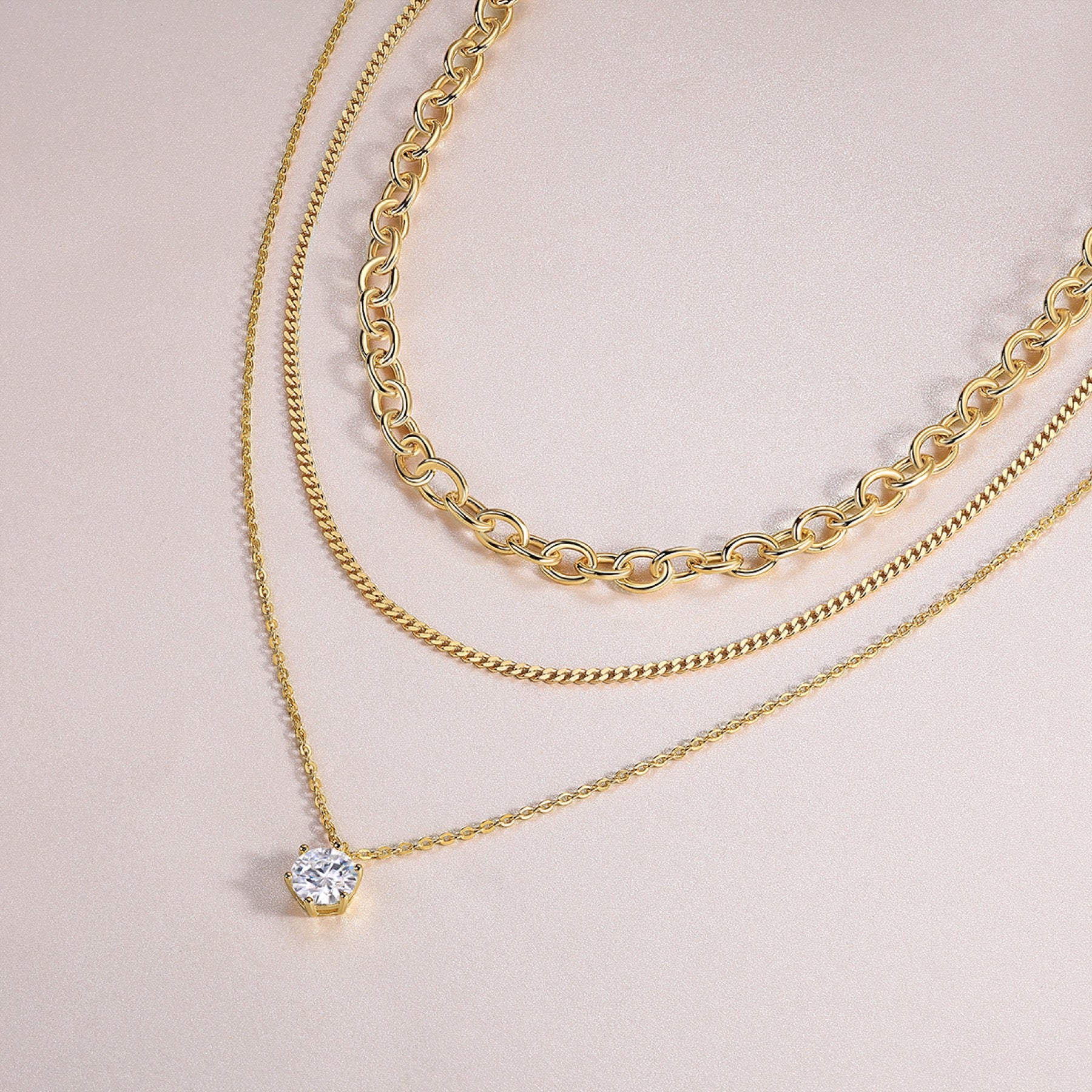 Crabapple 2 Carat Moissanite Layered Necklace in Gold-Tone Sterling Silver