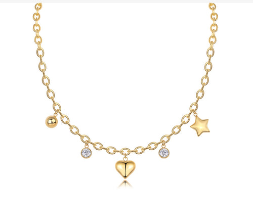 Ciondoli Moissanite Charm Necklace in Gold-Tone Sterling Silver