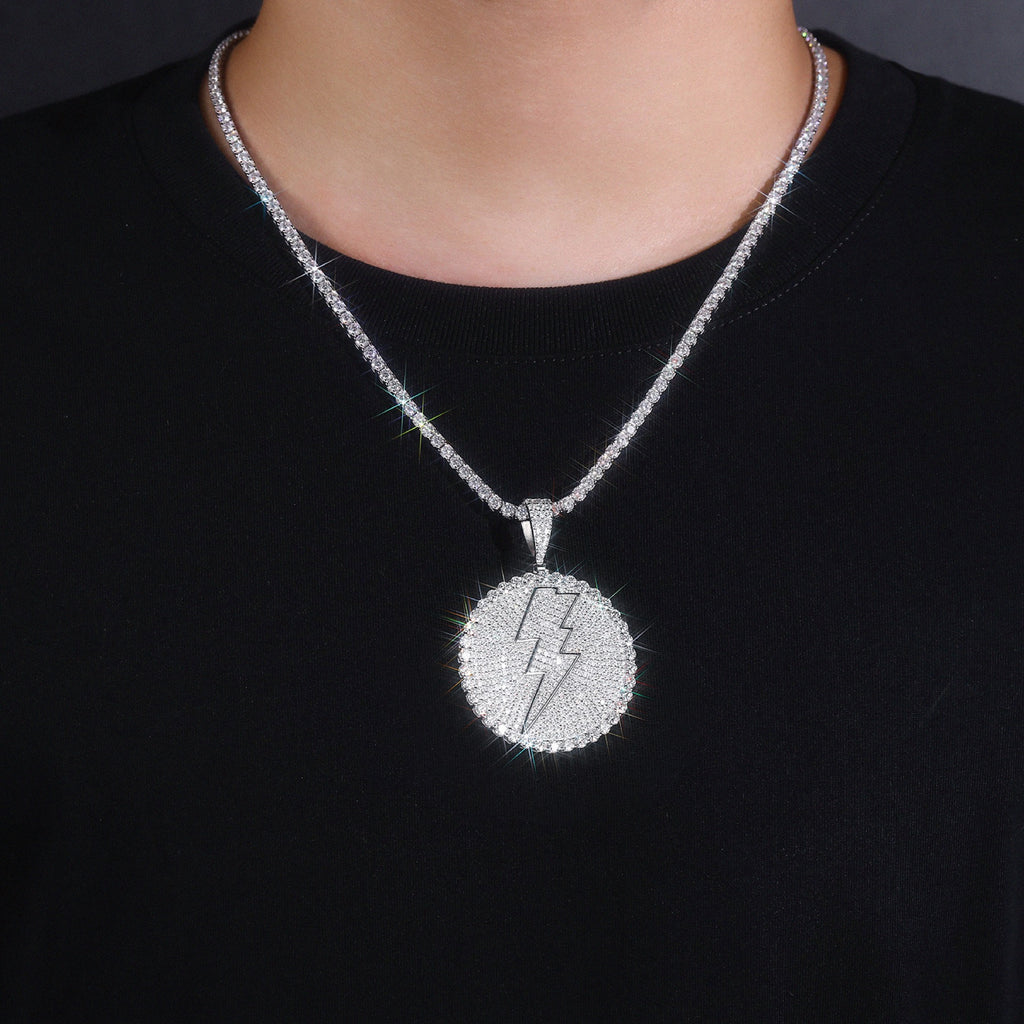 Fulmine Moissanite Medallion Necklace in Sterling Silver
