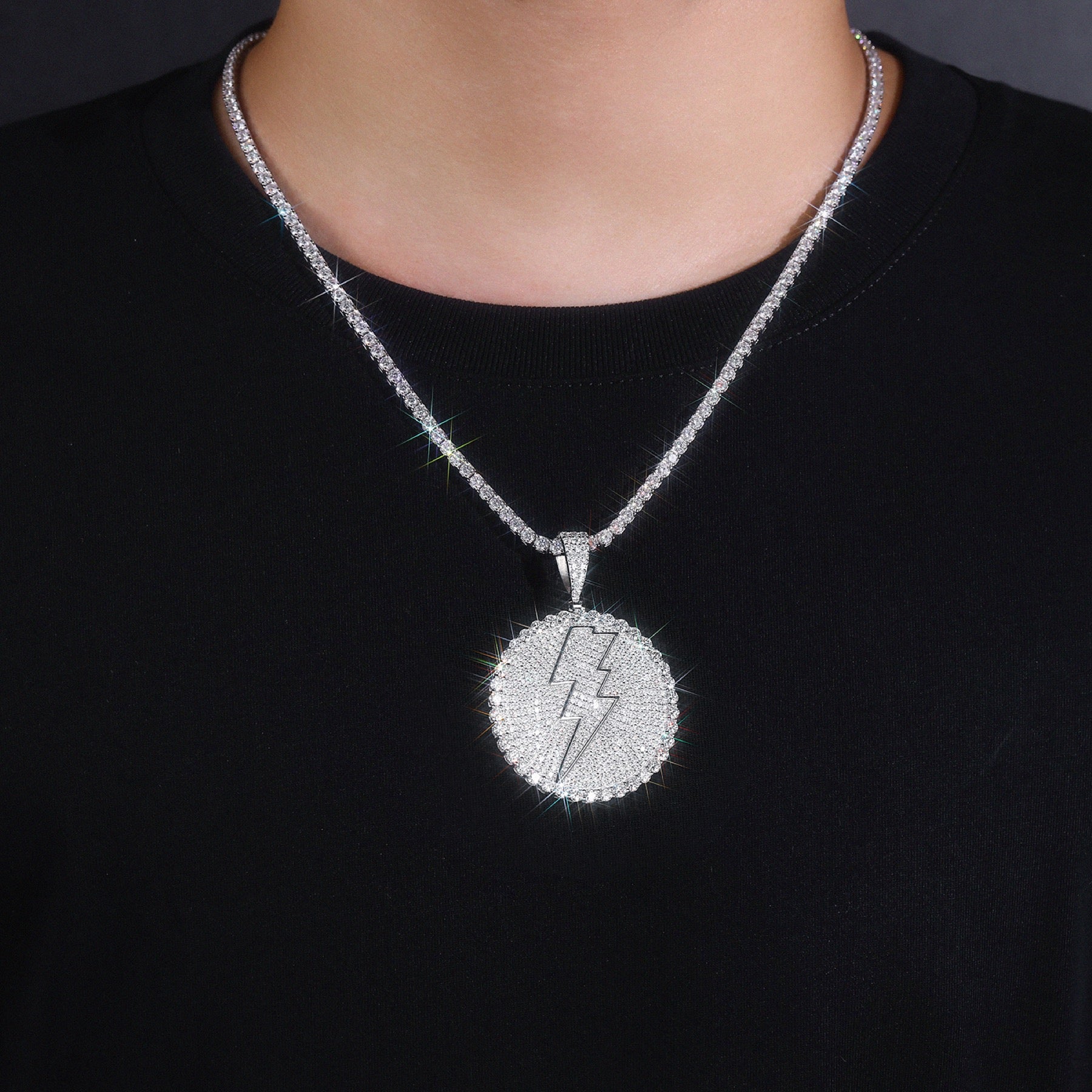 Fulmine Moissanite Medallion Necklace in Sterling Silver