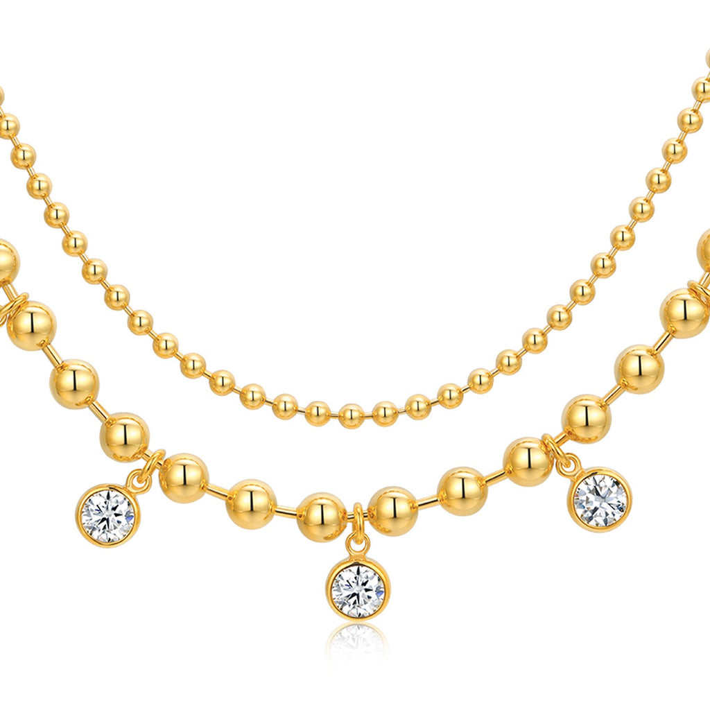 Sfere Moissanite Beaded Necklace in Gold-Tone Sterling Silver — detail