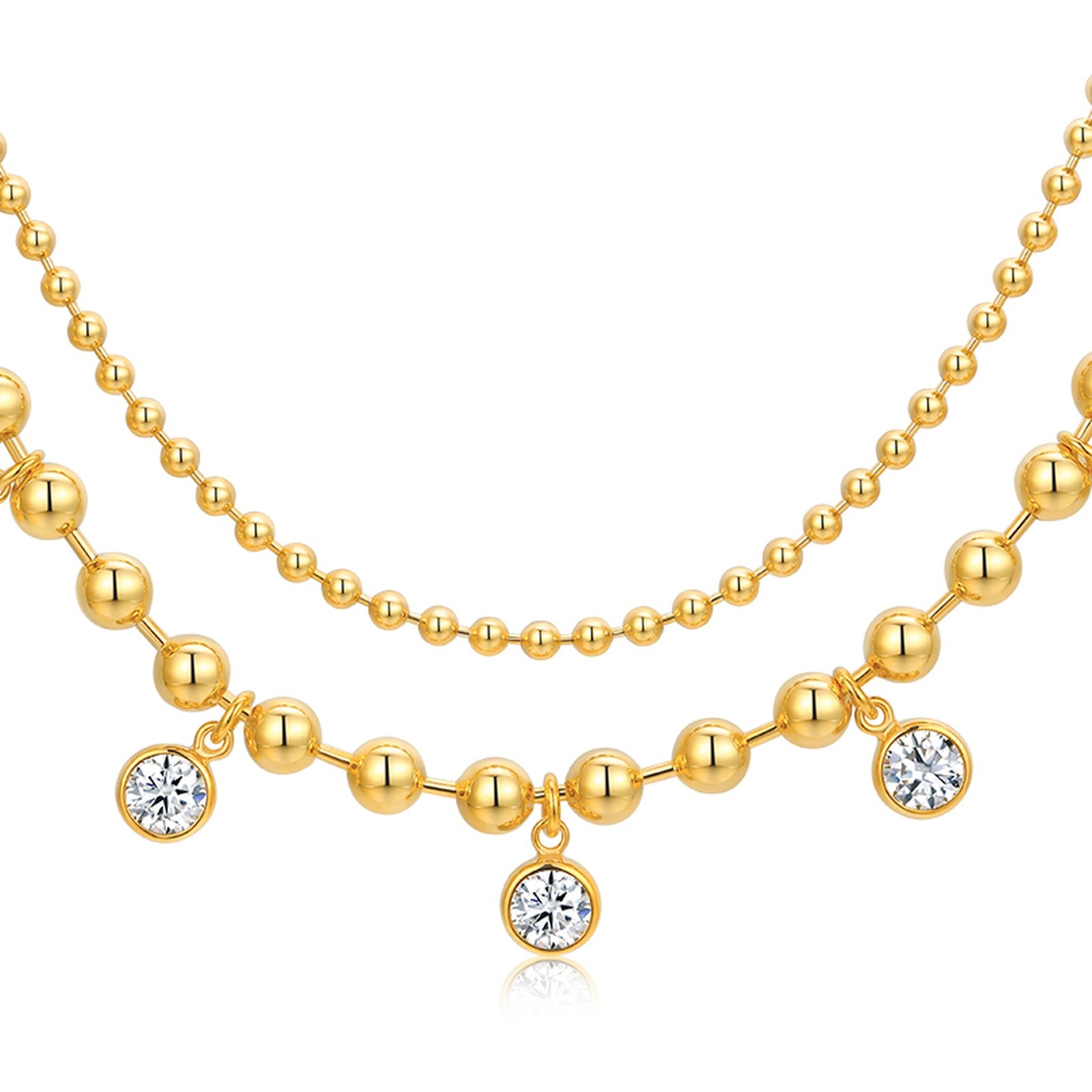Sfere Moissanite Beaded Necklace in Gold-Tone Sterling Silver — detail