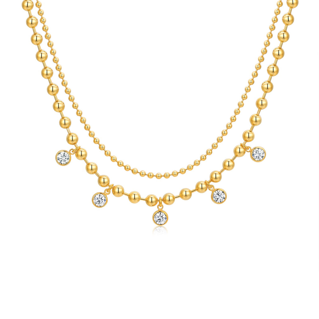 Sfere Moissanite Beaded Necklace in Gold-Tone Sterling Silver