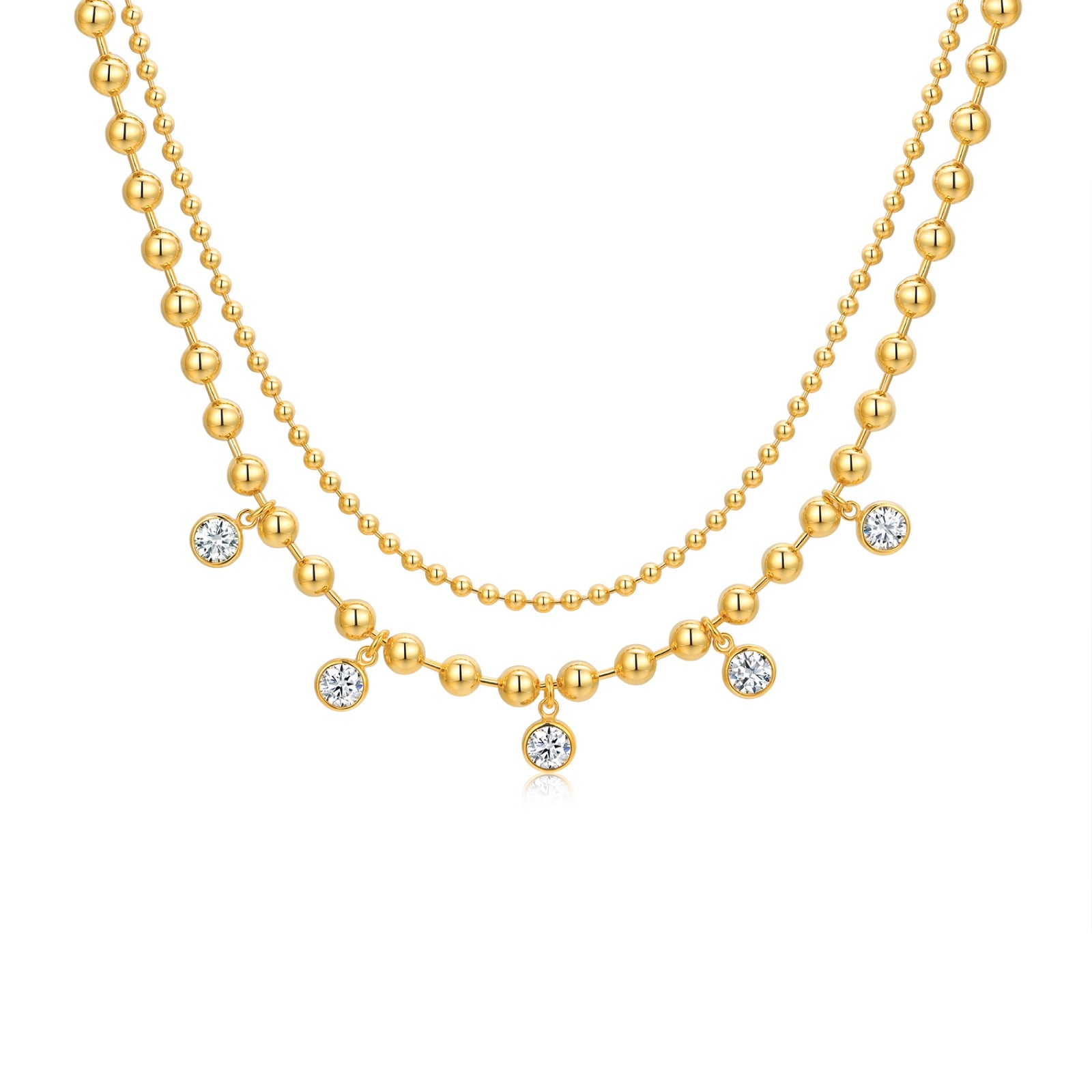 Sfere Moissanite Beaded Necklace in Gold-Tone Sterling Silver