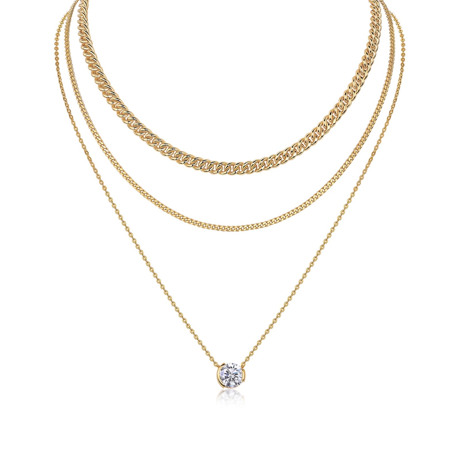 Fase Moissanite Layered Necklace in Gold-Tone Sterling Silver