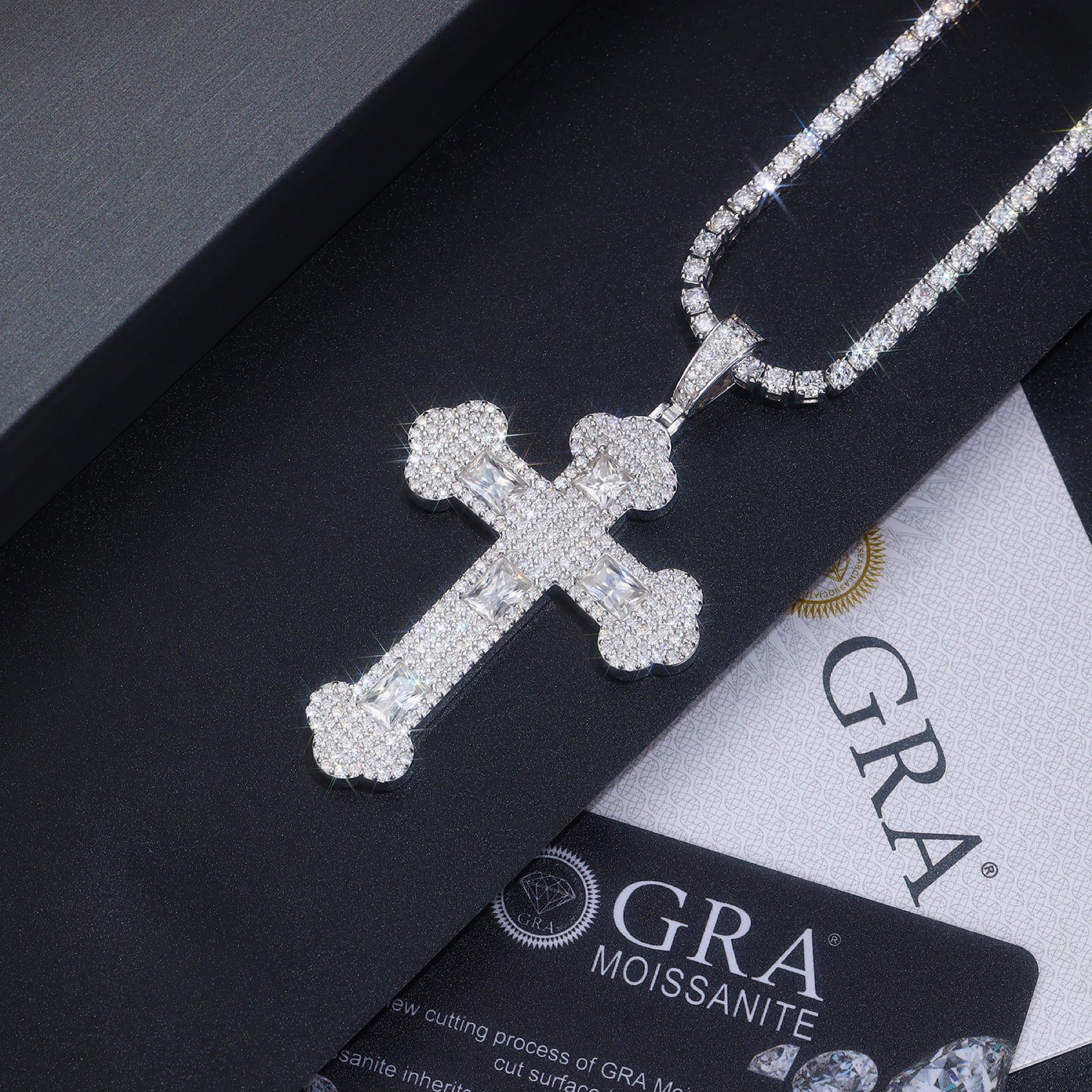 Reliquia Moissanite Cross Necklace in Sterling Silver