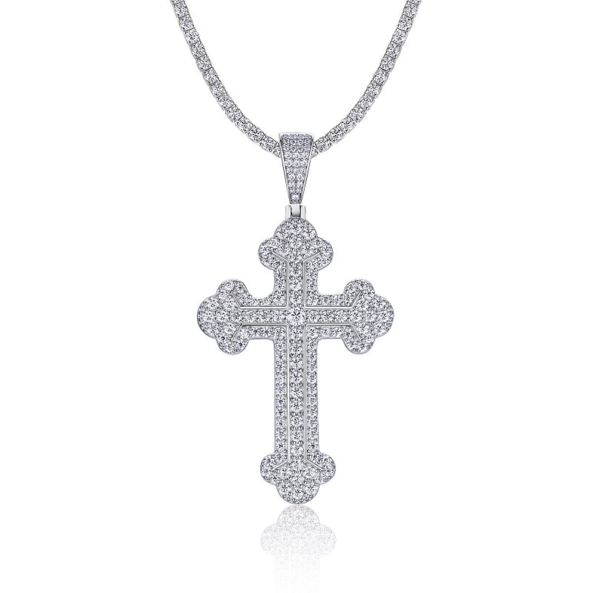 Ornata Moissanite Cross Pendant in Sterling Silver