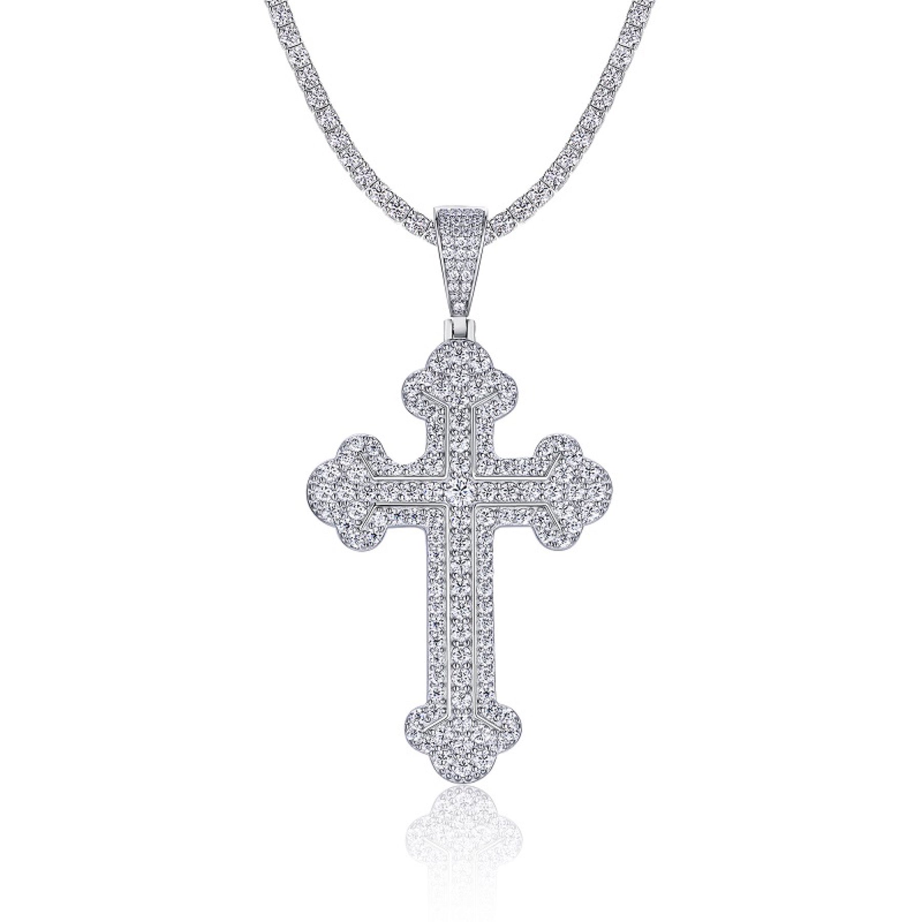 Ornata Moissanite Cross Necklace in Sterling Silver
