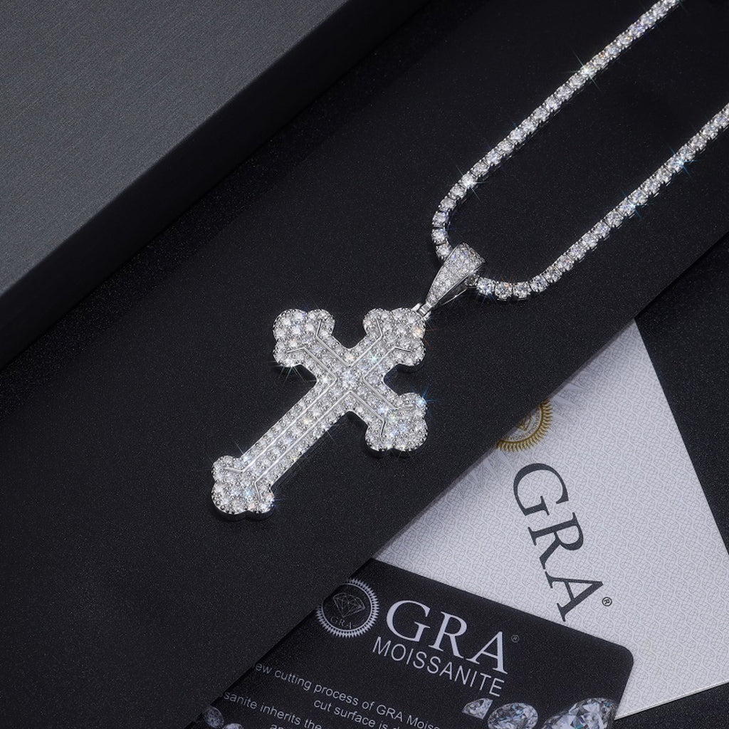 Ornata Moissanite Cross Necklace in Sterling Silver