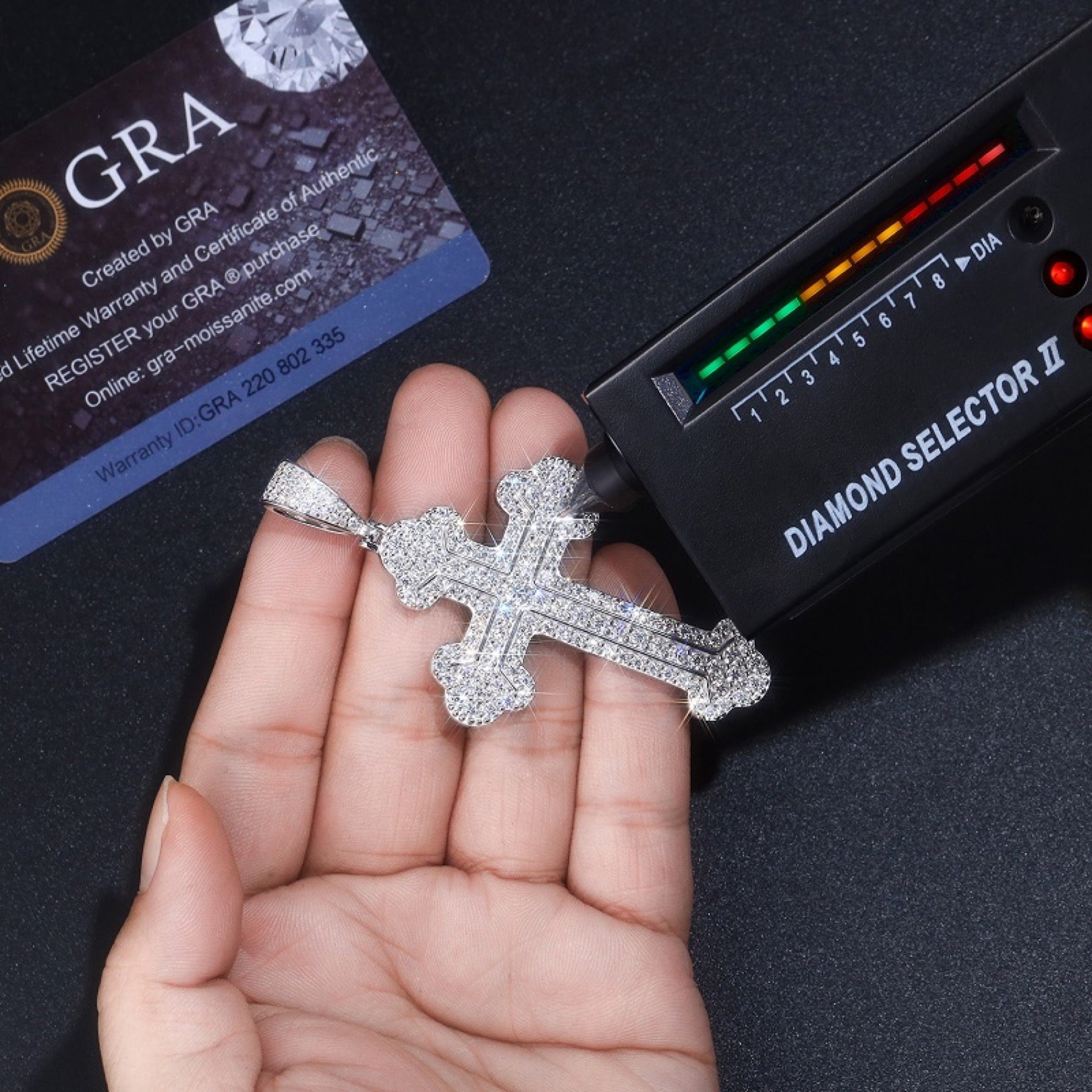 Ornata Moissanite Cross Necklace in Sterling Silver