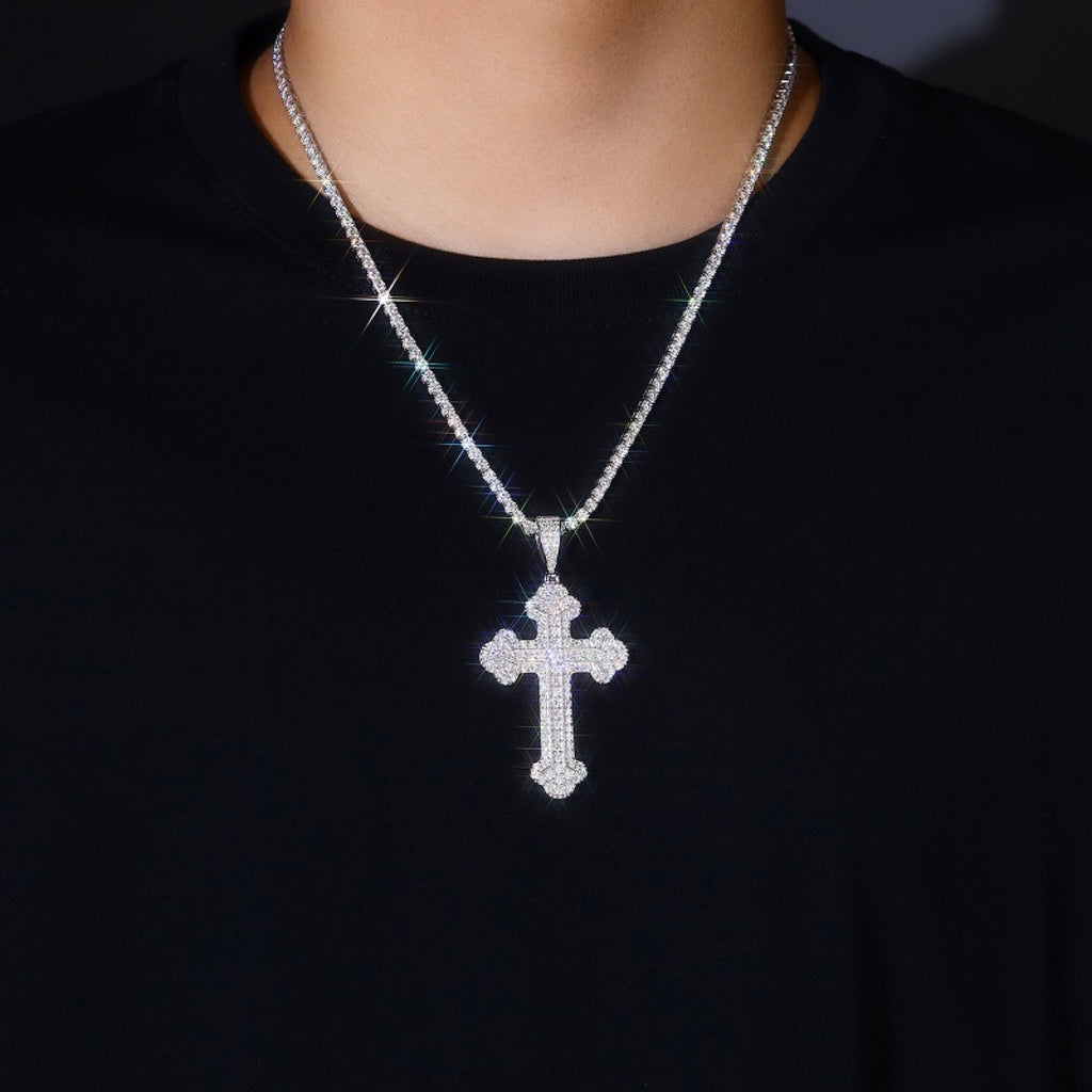 Ornata Moissanite Cross Necklace in Sterling Silver