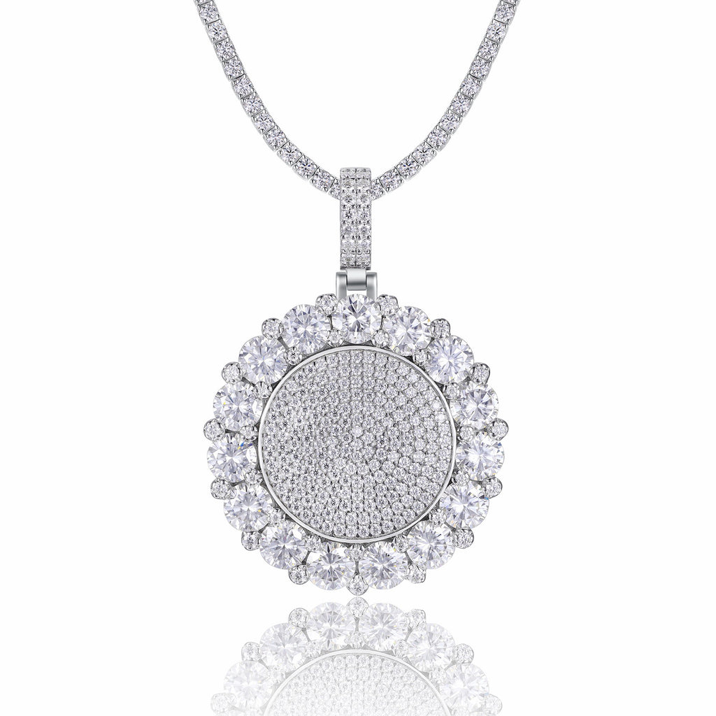 Aureomedal Moissanite Medallion Necklace in Sterling Silver