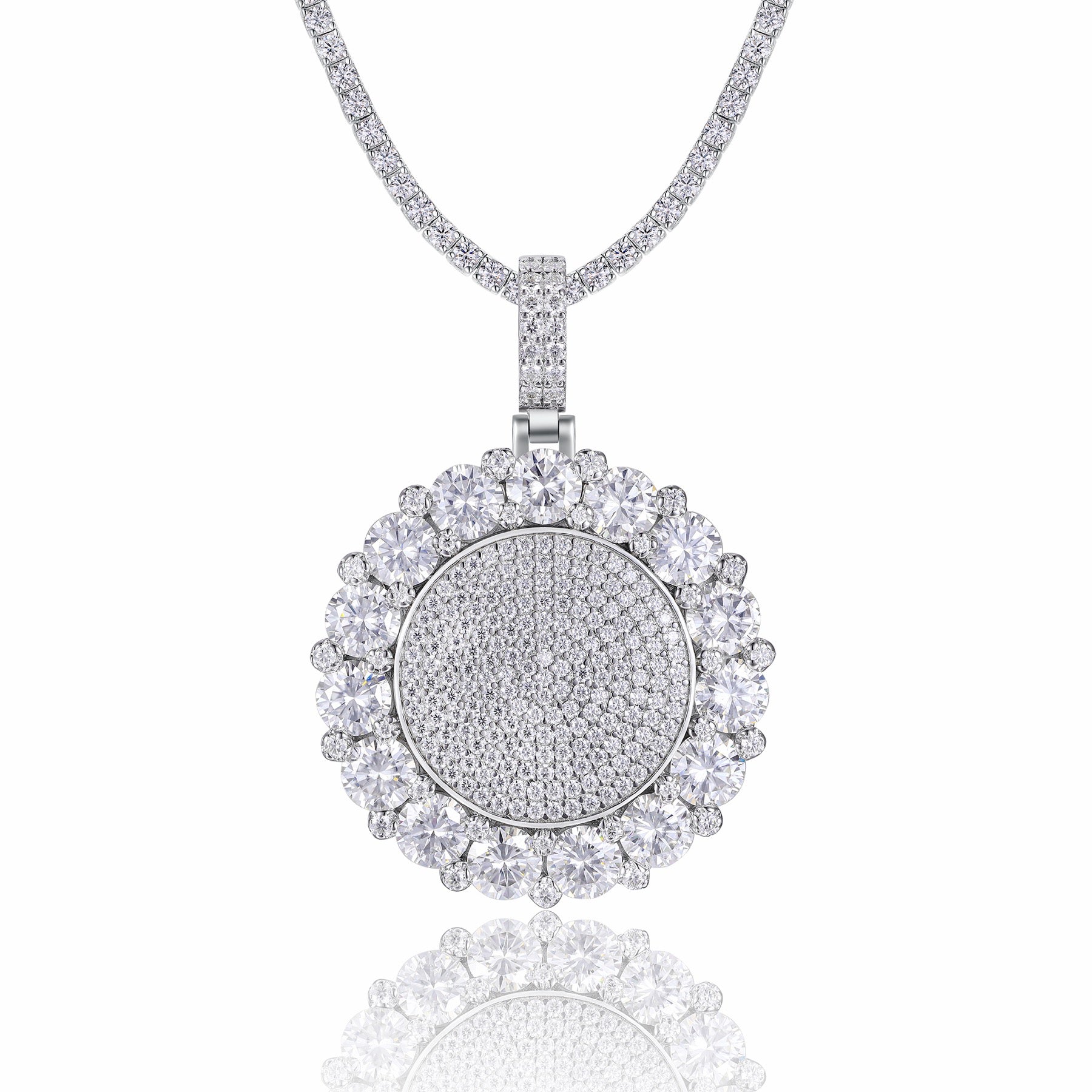 Aureomedal Moissanite Medallion Necklace in Sterling Silver