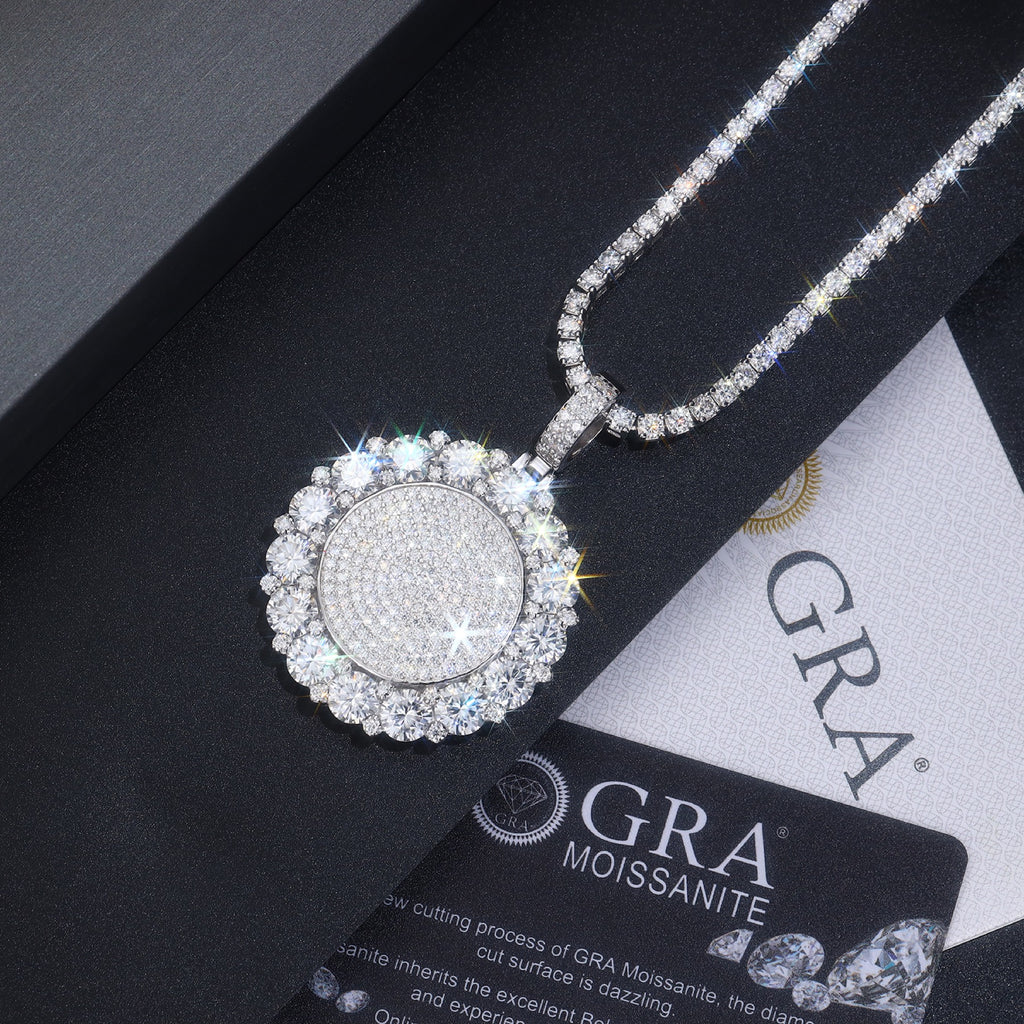 Aureomedal Moissanite Medallion Necklace in Sterling Silver