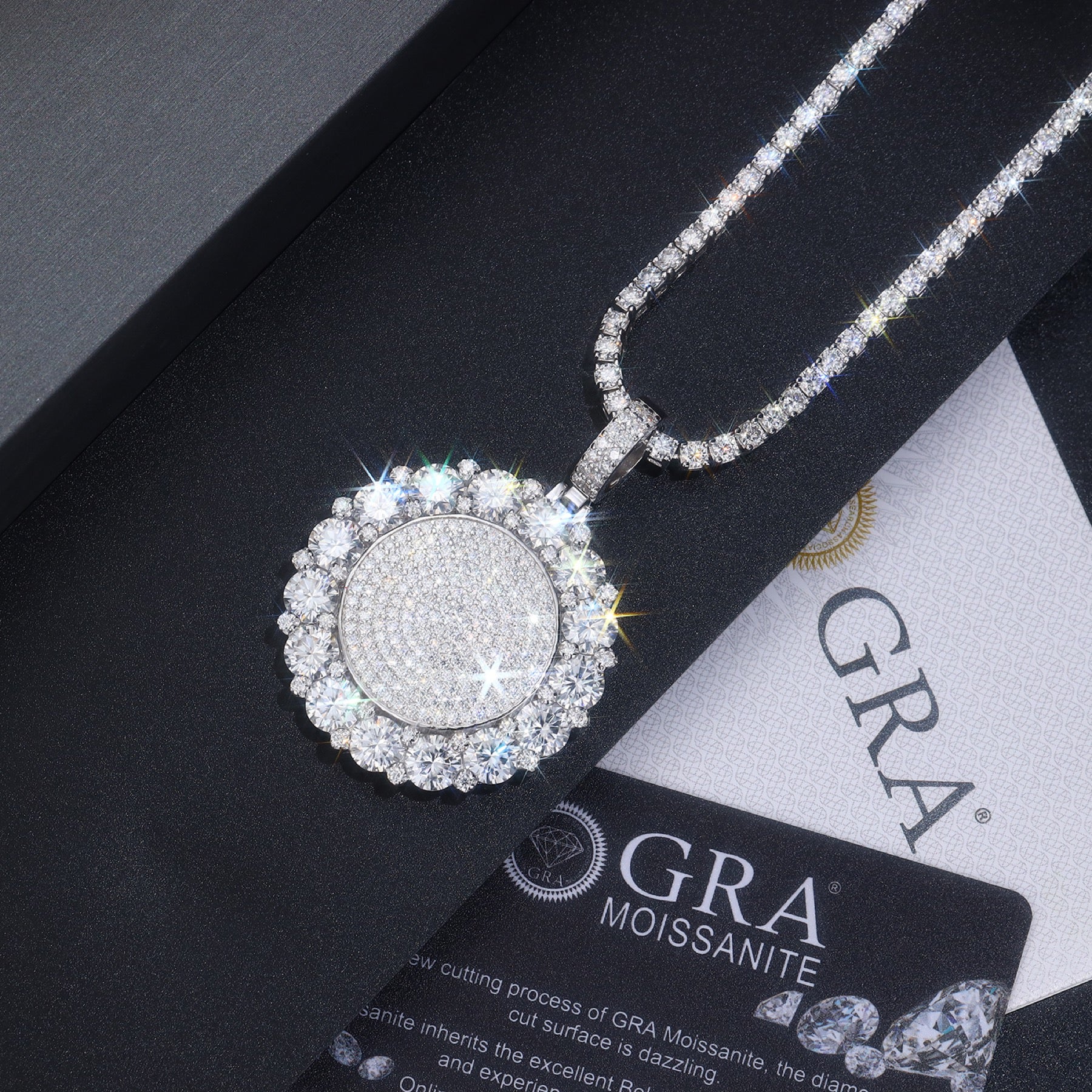 Aureomedal Moissanite Medallion Necklace in Sterling Silver