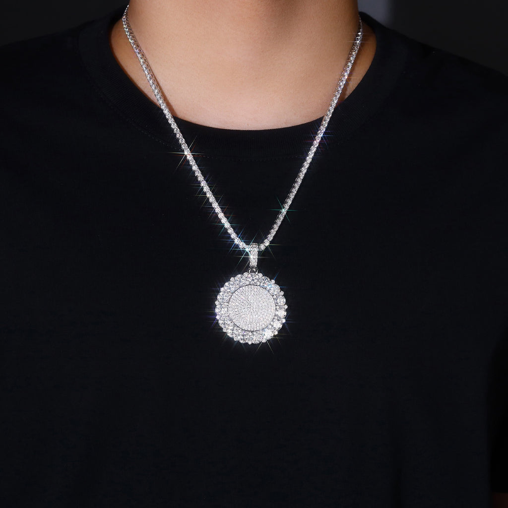 Aureomedal Moissanite Medallion Necklace in Sterling Silver