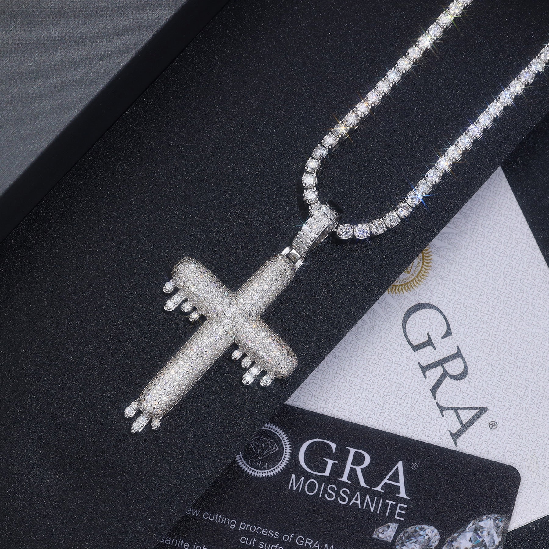 Colata Moissanite Cross Necklace in Sterling Silver