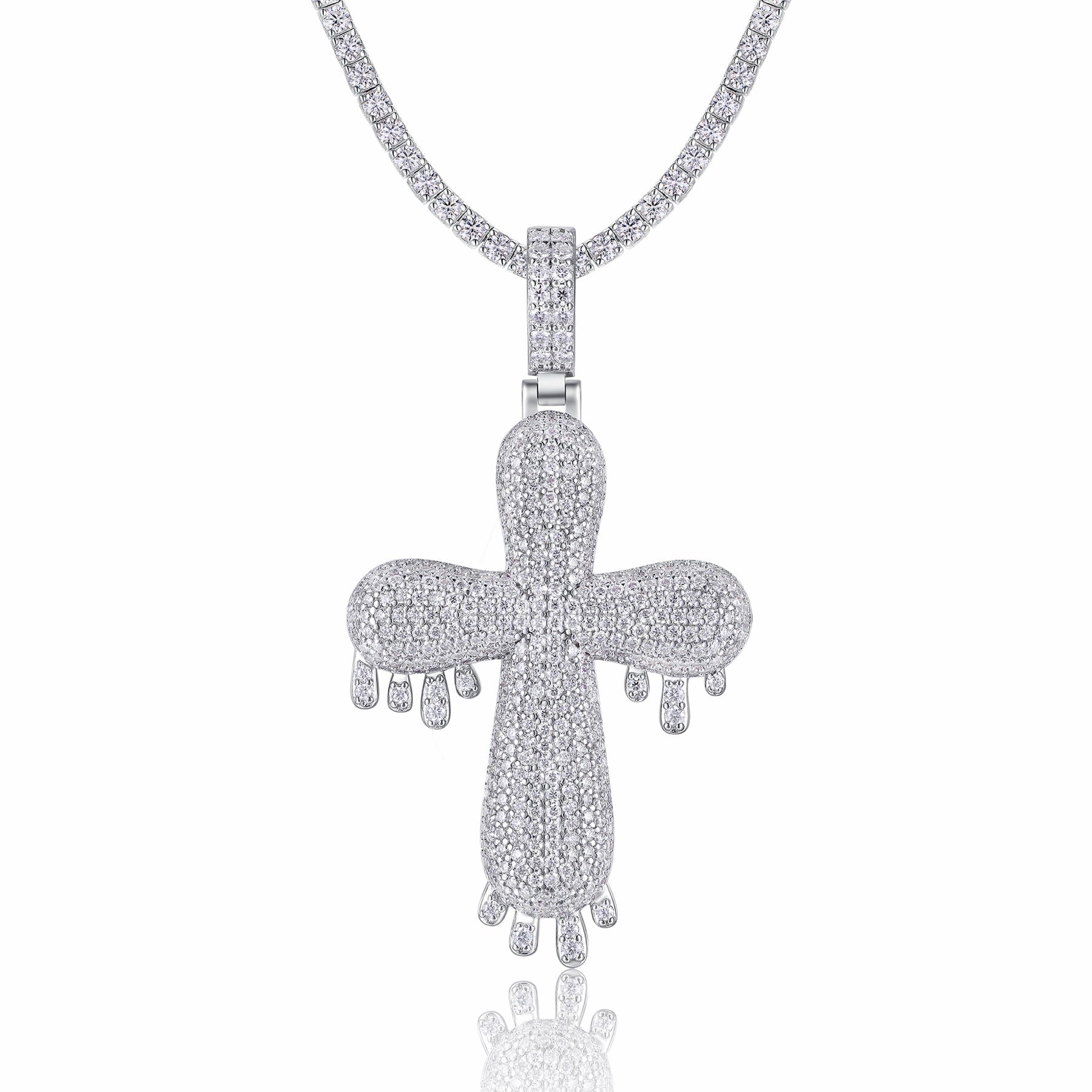 Fusione Moissanite Cross Necklace in Sterling Silver