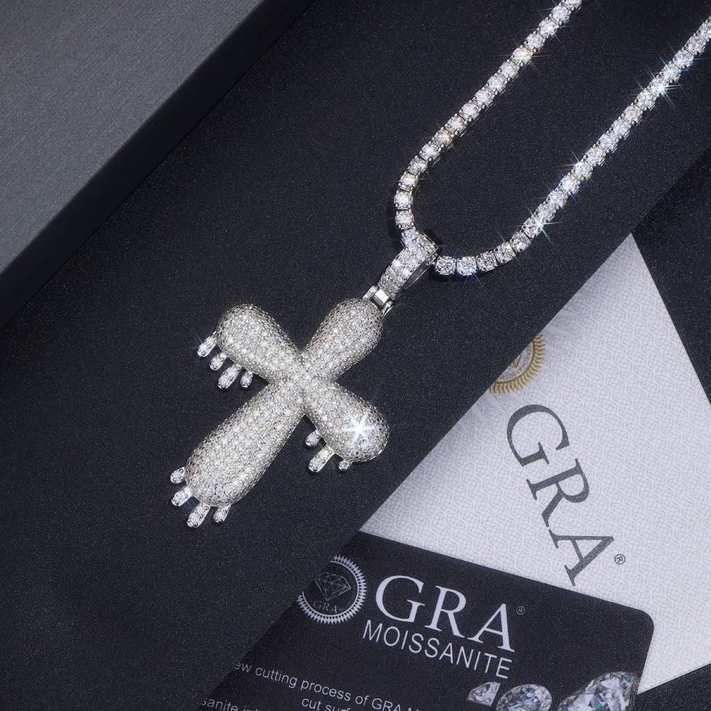 Fusione Moissanite Cross Necklace in Sterling Silver
