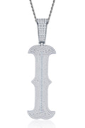 Initial I Moissanite Iced Letter Pendant Necklace in Sterling Silver
