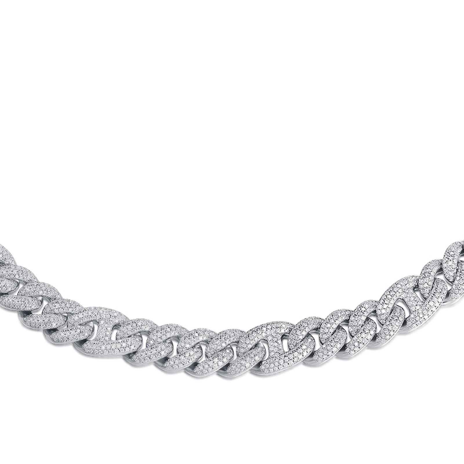 Reign Moissanite Pavé Cuban Link Chain Necklace in Sterling Silver — detail