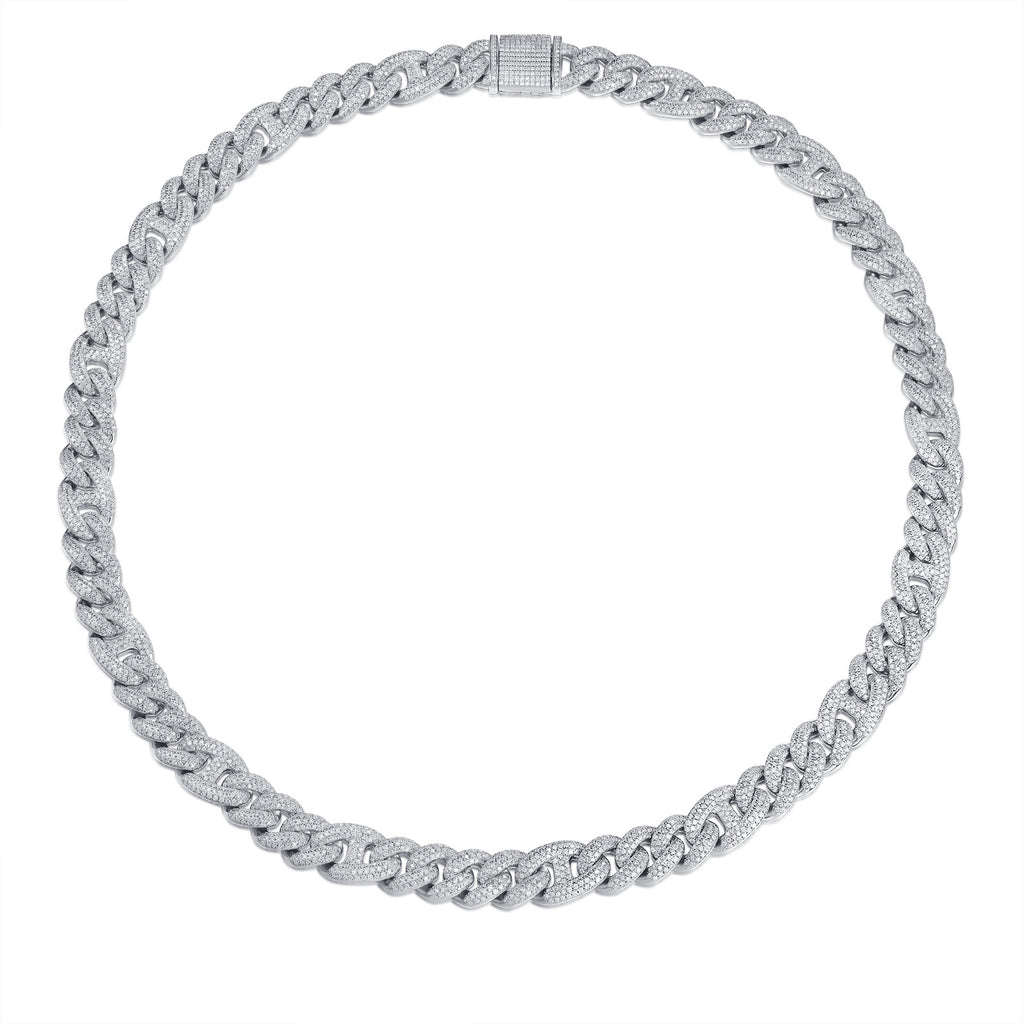 Reign Moissanite Pavé Cuban Link Chain Necklace in Sterling Silver