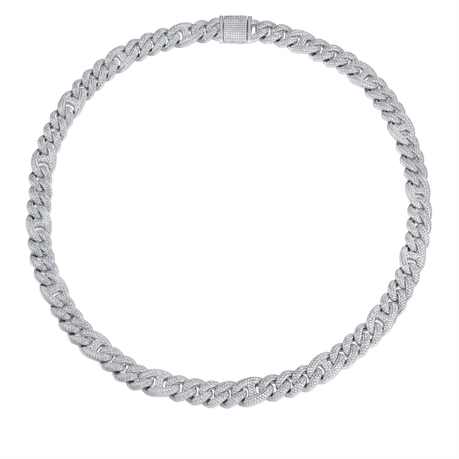 Reign Moissanite Pavé Cuban Link Chain Necklace in Sterling Silver